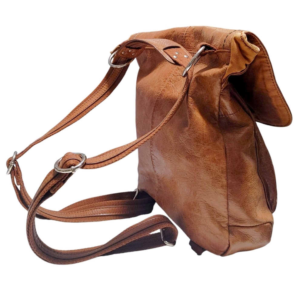 The Sak Brown Leather Convertible Fold over Backpack Satchel Bag Handbag Purse - Picture 5 of 10